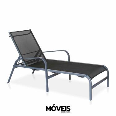Imagem de Espreguiçadeira Para Piscina, área Externa, Jardim, Em Alumínio - Grafite E Tela Sling Preto