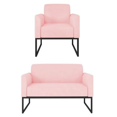 Imagem de Kit Namoradeira E 1 Poltrona Industrial Preta S19 Rosa Bebê