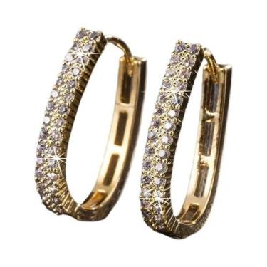 Imagem de Brincos De Argola Femininos Elegantes Com Zircônias Cravejadas, Joia D