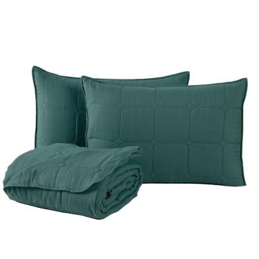 Imagem de Kit Cobre Leito Colcha Lunar Casal 3 Peças 400 Fios Matelado Dupla Face - Verde - 100% Poliéster