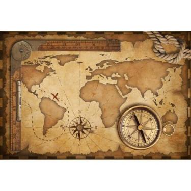 Imagem de Painel Em Tecido Sublimado Mapa Mundi Corda e Bussola - Fabrika de Fes