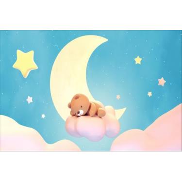 Imagem de Painel de Tecido Sublimado Ursinho na Nuvem a Noite - Fabrika de festa