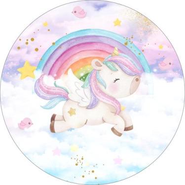 Imagem de Painel de Tecido Sublimado Redondo Unicórnio Baby Aquarela Arco Iris c