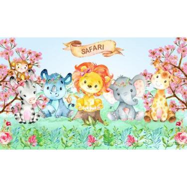 Imagem de Painel De Lona Safari Menina Aquarela - Fabrika de Festa, 300x170cm
