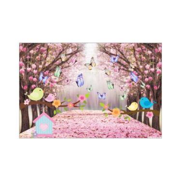 Imagem de Painel De Lona Passarinhos Galhos e Borboletas Floresta - Fabrika de F