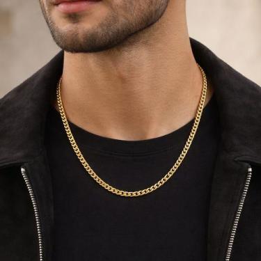 Imagem de Corrente Cordão Masculina Aço Inox 5mm Dourada Folheada Ouro - Lojas L