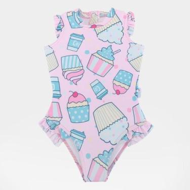 Imagem de Maiô Infantil Tip Top Proteção UV 50+ Estampado, 3A, Rosa claro