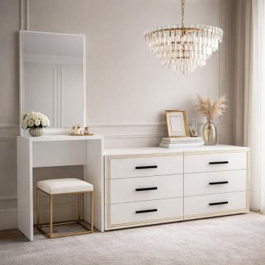 Imagem de Cômoda Penteadeira 6 Gavetas Valência Branco