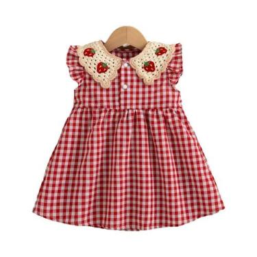 Imagem de Vestido Princesa Xadrez Vermelho Para Meninas, Vestido Casual De Verão