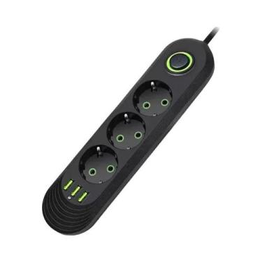 Imagem de Tomada Elétrica De 2500W Com Plugue EU E 3 Portas USB, Cabo De Extensã