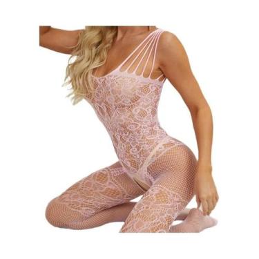 Imagem de Conjunto De Bodystocking Feminino Com Renda E Estampa Floral, Sutiã Ab