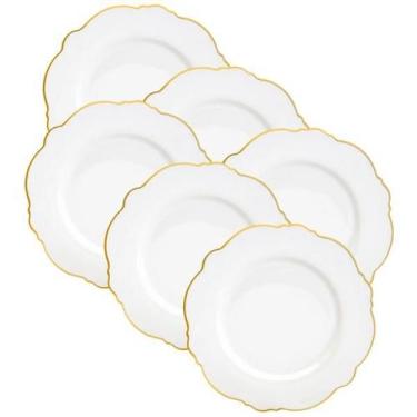 Imagem de Conjunto De 6 Pratos Para Sobremesa De Porcelana Maldivas Branco Com F