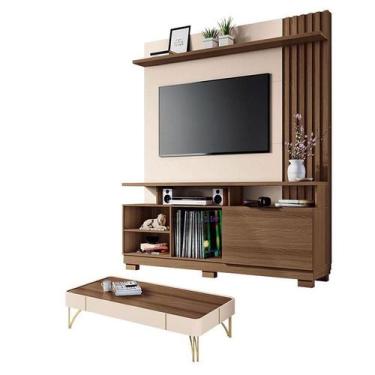 Imagem de Estante Home Theater Artheo Castanho Off White com Mesa de Centro Cade