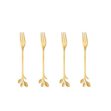 Imagem de Conjunto 4 Garfos de Aço Inox Aperitivo Leaves Dourado - Wolff