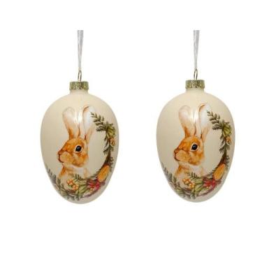 Imagem de Ovo De Pascoa Coelho Decorativo em Vidro - 10cm c/2 - Tok da Casa