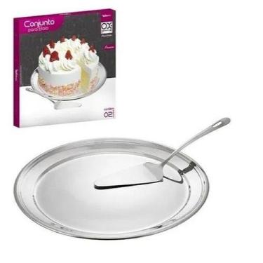 Imagem de Prato Para Bolo Doce Espatula Em Aço Inox 31cm X 25cm Prime Premium - 