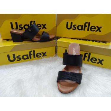 Imagem de Tamanco Usaflex feminino Couro com Salto Bloco Tresse AE3201, Preto, 3