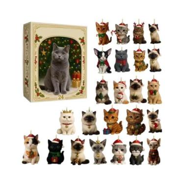 Imagem de Calendário Do Advento De Natal 2025: Pingente Decorativo De Gato 2D Fo