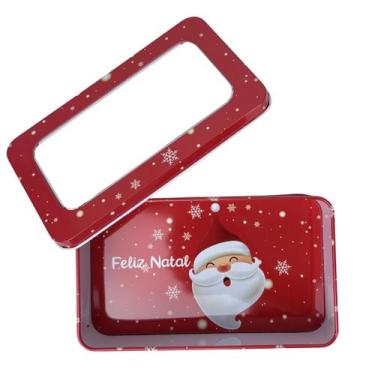 Imagem de Lata Natalina Retangular com Visor Feliz Natal Papai Noel Presente Dec