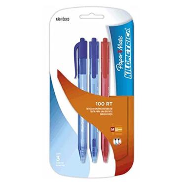 Imagem de Caneta esferográfica KM 100 retrátil Paper Mate - c/ 2 azul e 1 vermelha