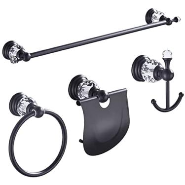 Imagem de Acessórios para banheiro preto Conjuntos de ferragens Robe Gancho Barra de Toalha Barra de Rack Prateleira Suporte de lenço de papel Suporte de escova de dentes, 4 CONJUNTOS