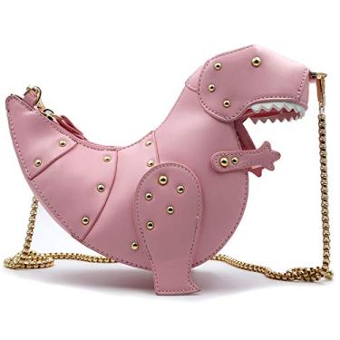 Imagem de QiMing Bolsas de ombro de dinossauro, bolsa transversal de estegossauro PU para meninas e mulheres, B - Rosa, Medium