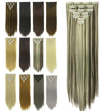 Imagem de IMISSU Conjunto de 7 peças grampo longo e reto em extensões de cabelo natural cabeça cheia peruca para mulheres (Piano Loiro Mix Marrom)