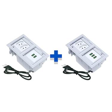 Imagem de Kit 2 Caixas De Tomadas 4 Blocos Com 2 Tomadas 20A 3USB 2USB COR:BRANCO