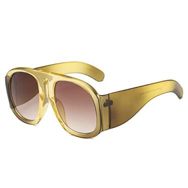 Imagem de Óculos de sol redondos de luxo fashion masculinos femininos design superdimensionado moldura de personalidade óculos de sol retrô perna retrô uv400, chá amarelo, 1 peça