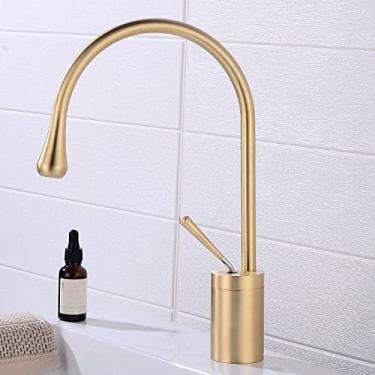 Imagem de Torneira de bacia de alavanca única 360 rotação bico misturador de bronze torneira para cozinha ou banheiro bacia misturador de água escova de ouro, ouro escovado, curto, china