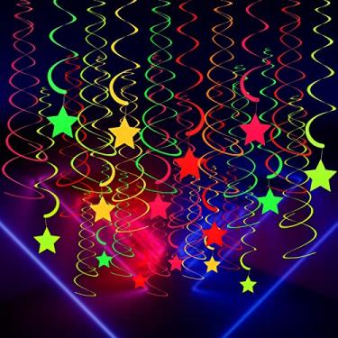 Imagem de 50 peças de artigos de festa brilhantes para pendurar decorações de rodopim neon estrela espiral decorações para pendurar para neon festa brilho festa decoração de teto