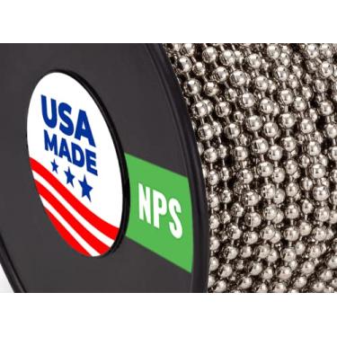 Imagem de Corrente de bola de comprimento de 25,4 m, tamanho de miçangas número 10 feito nos EUA (Aço niquelado)