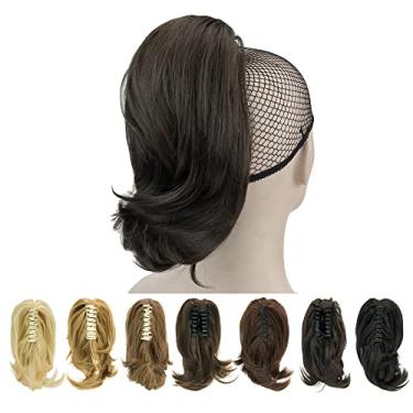 Imagem de IMISSU Peças de cabelo de garra curta rabo de cavalo grampo grosso nas extensões de cabelo pequenas peças de cabelo rabo de cavalo (Marrom escuro)
