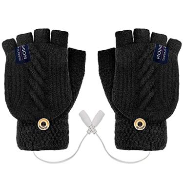 Imagem de Luvas de Inverno Aquecidas por USB | Meia mão sem dedos luva com manga de dedo,Luvas de Snowboard Luvas de tricô quentes de inverno para digitação,