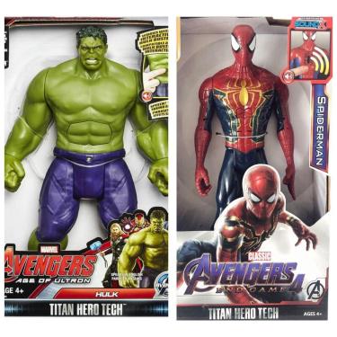 Imagem de Kit 2 Bonecos Hulk E Homem Aranha 30 Cm Com Led E Som Marvel