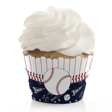 Imagem de Batter Up – Beisebol – Decorações de chá de bebê ou festa de aniversário – Embalagens de cupcake de festa – Conjunto de 12