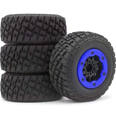 Imagem de Rodas hobbysoul 4 pçs 1/10 RC 2.2/3.0 Short Course SC pneus e Hex 12 mm rodinhas de plástico de cor azul