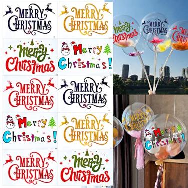 Imagem de Balões de Natal Adesivo Feliz Natal Letras Decalques 10 Peças Natal DIY Ouro Preto Colorido Alce Palavras Paster Festa Balão Decoração Suprimentos