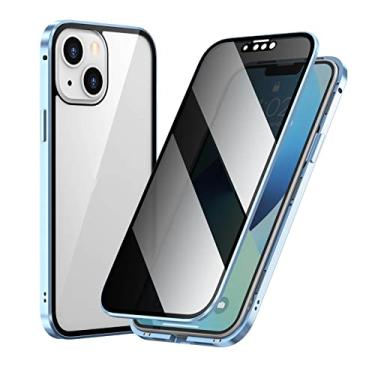 Imagem de KVIBEO Capa para iPhone 14/14 Pro/14 Pro Max/14 Plus, proteção total anti espiar dupla face ímã de vidro temperado metal moldura anti-arranhões, azul, 14 6,1 polegadas