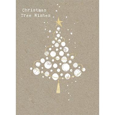 Imagem de Tree-Free Greetings Cartões comemorativos de férias, árvore de Natal branca, papel reciclado marrom vintage, conjunto de cartões de notas, pacote com 10 (HB93307)