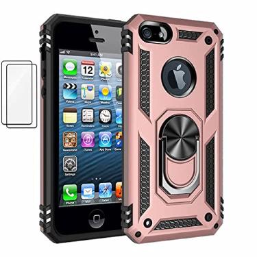 Imagem de Capa para Apple iPhone 5s Capinha com protetor de tela de vidro temperado [2 Pack], Case para telefone de proteção militar com suporte para Apple iPhone 5s (Ouro rosê)