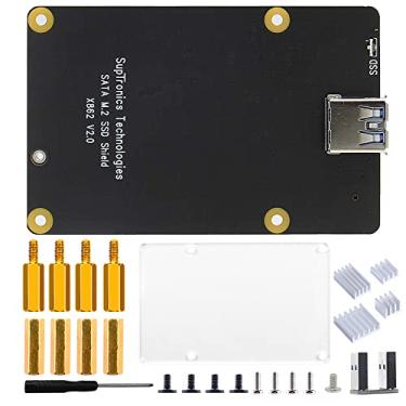 Imagem de GeeekPi Placa de expansão de armazenamento SSD SATA para Raspberry Pi 4, X862 V2.0 M.2 NGFF com conexão USB 3.1 suporta apenas Key-B 2280 SSD