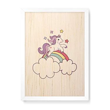 Imagem de Arte Maníacos Quadro Decorativo em Madeira Unicórnio Arco-íris - 23x16,25cm (Moldura caixa em laca branca)