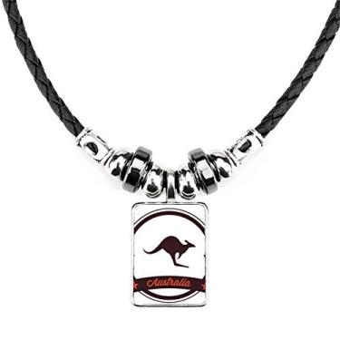 Imagem de DIYthinker Colar de Ilustração Emblema Canguru Sabor Austrália Joia Torque Pingente de Corda de Couro