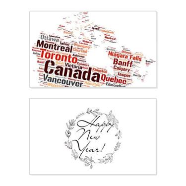 Imagem de Mapa do Canadá com nomes de cidades, marcos de ano, festival, ano novo, cartão de felicitações, mensagem de abençoamento presente