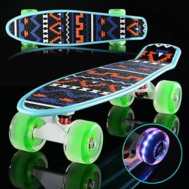 Imagem de Skate completo Mini Cruiser 55,88 cm Retrô para Crianças Adolescentes Adultos, Rodas com Luz de LED com T-Tool, A