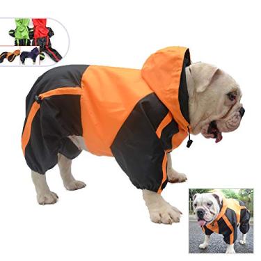 Imagem de Casaco de chuva com capuz para cachorro Lovelonglong American Bully Pitbull com capuz, casaco de chuva Bulldog à prova d 'água roupas com capuz respirável 1,2 m quatro patas casaco de chuva para pugs inglês buldogue francês laranja B-GG