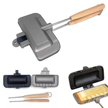 Imagem de Longzhuo Assadeira de sanduíche removível de dupla face, frigideira antiaderente, máquina de queijo grelhado, panela flip, bandeja de sanduíche para panquecas, omeletes e torradas de cachorro-quente