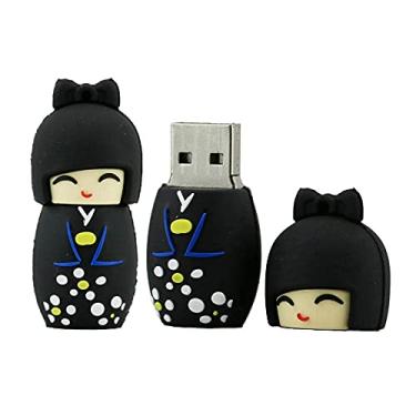 Imagem de 4 GB Quimono Japonês Formato de Menina Flash Drives Pen Drive Memoria Flash Stick PenDrives USB Flash Disk Pen Drive U Disk USB Drive USB (Preto)
