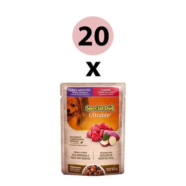 Imagem de KIT 20 Ração Úmida Special Dog Ultralife para Cães Ad Sabor Carne ao Molho 100g